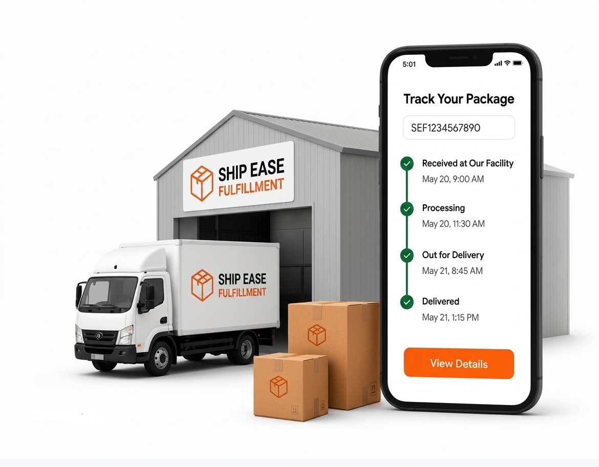 Warehouse fulfillment center with delivery truck
